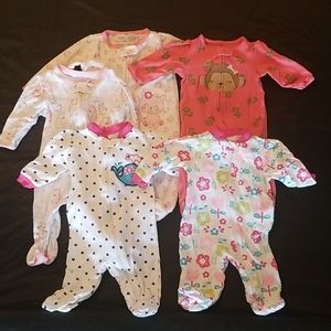 NEWBORN GIRL assorted lot of footed pajamas